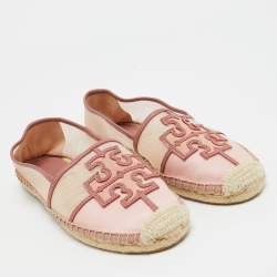 مملوكة مسبقًا Tory Burch Pink Leather and Mesh Espadrille Flats Size 37
