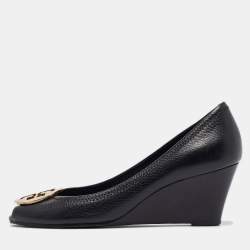 Pre Owned Tory Burch Black Leather Julianne Wedge Pumps Size 39.5