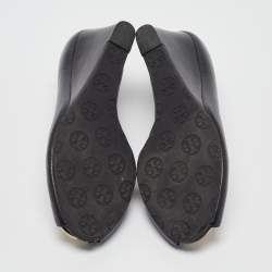 Pre Owned Tory Burch Black Leather Julianne Wedge Pumps Size 39.5