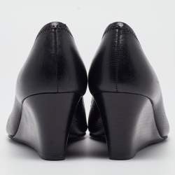 Pre Owned Tory Burch Black Leather Julianne Wedge Pumps Size 39.5