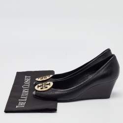 Pre Owned Tory Burch Black Leather Julianne Wedge Pumps Size 39.5
