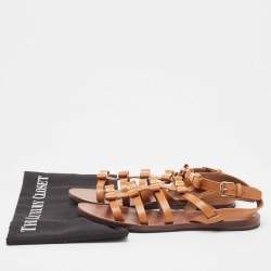 Pre Owned Tory Burch Tan Leather Kira Bow Flat Sandals Size 37