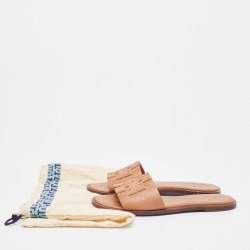 Pre Owned Tory Burch Brown Leather Ines Flat Slides Size 39.5
