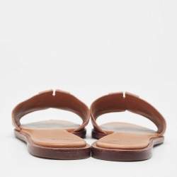 Pre Owned Tory Burch Brown Leather Ines Flat Slides Size 39.5