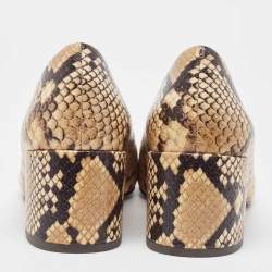 Pre Owned Tory Burch Cream/Black Python Embossed Leather Multi Logo Pumps Size 39.5