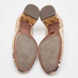 Pre Owned Tory Burch Cream/Black Python Embossed Leather Multi Logo Pumps Size 39.5