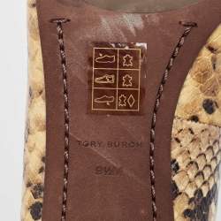 Tory Burch Cream/Black Python Embossed Leather Multi Logo Pumps Size 39.5