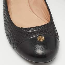 Pre Owned Tory Burch Black Embossed Snakeskin Scrunch Ballet Flats Size 39