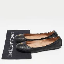 Pre Owned Tory Burch Black Embossed Snakeskin Scrunch Ballet Flats Size 39