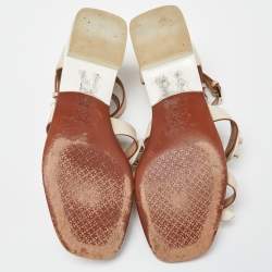 Tory Burch Beige Leather Studded Flat Sandals Size 37