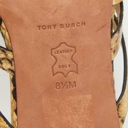 Pre Owned Tory Burch Beige Python Embossed Leather Slide Sandals Size 39