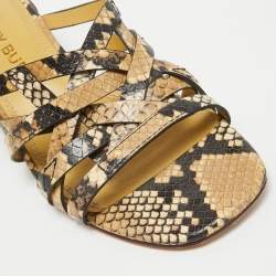 Pre Owned Tory Burch Beige Python Embossed Leather Slide Sandals Size 39