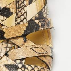 Pre Owned Tory Burch Beige Python Embossed Leather Slide Sandals Size 39