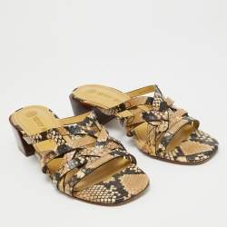 Pre Owned Tory Burch Beige Python Embossed Leather Slide Sandals Size 39