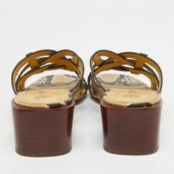 Pre Owned Tory Burch Beige Python Embossed Leather Slide Sandals Size 39