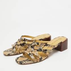 Pre Owned Tory Burch Beige Python Embossed Leather Slide Sandals Size 39