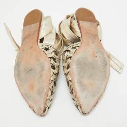 Pre Owned Tory Burch Gold Leather Basketweave Flat Sandals Size 39.5