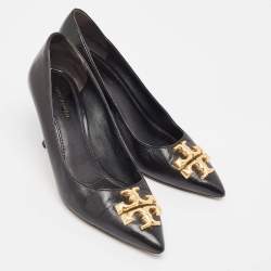 Pre Owned Tory Burch Black Leather Eleanor Pointed Toe Pumps Size 36