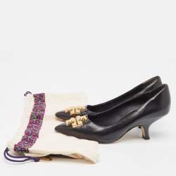 Pre Owned Tory Burch Black Leather Eleanor Pointed Toe Pumps Size 36