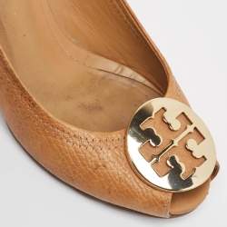 Tory Burch Brown Leather Sally Wedge Pumps Size 37.5