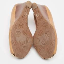 Tory Burch Brown Leather Sally Wedge Pumps Size 37.5