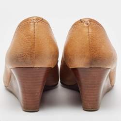Tory Burch Brown Leather Sally Wedge Pumps Size 37.5