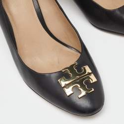 Pre Owned Tory Burch Black Leather Block Heel Pumps Size 38