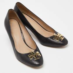 Pre Owned Tory Burch Black Leather Block Heel Pumps Size 38