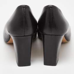 Pre Owned Tory Burch Black Leather Block Heel Pumps Size 38