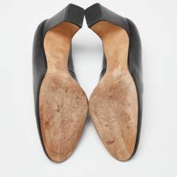 Pre Owned Tory Burch Black Leather Block Heel Pumps Size 38