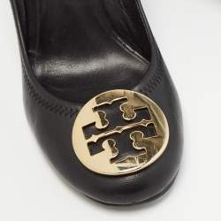 Tory Burch Black Leather Sally Wedge Pumps Size 37.5