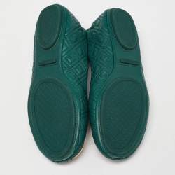 Pre Owned Tory Burch Green Leather Logo Ballet Flats Size 37