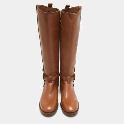 Pre Owned Tory Burch Brown Leather Knee Length Boots Size 36.5