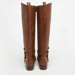 Pre Owned Tory Burch Brown Leather Knee Length Boots Size 36.5