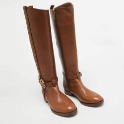 Pre Owned Tory Burch Brown Leather Knee Length Boots Size 36.5