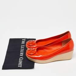 Tory Burch Orange Patent Leather Wedge Platform Pumps Size 36