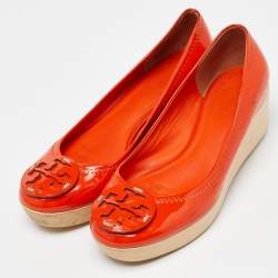 Tory Burch Orange Patent Leather Wedge Platform Pumps Size 36