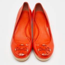 Tory Burch Orange Patent Leather Wedge Platform Pumps Size 36