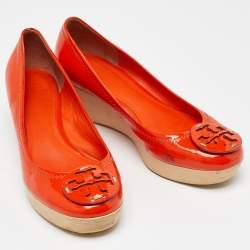 Tory Burch Orange Patent Leather Wedge Platform Pumps Size 36