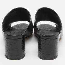 Tory Burch Black Croc Embossed Leather Mules Size 36.5