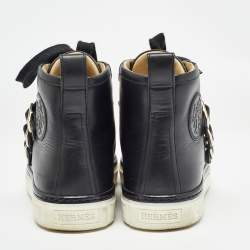 Hermes Black Leather Lennox High Top Sneakers Size 36