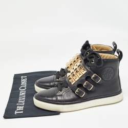 Hermes Black Leather Lennox High Top Sneakers Size 36