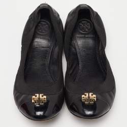 Tory Burch Black Patent and Leather Jolie Scrunch Ballet Flats Size 35.5