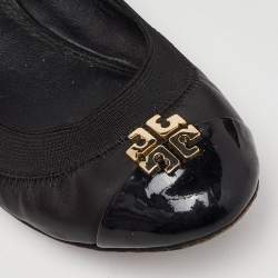 Tory Burch Black Patent and Leather Jolie Scrunch Ballet Flats Size 35.5