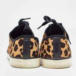 Tory Burch Brown/Black Animal Print Calf Hair and Leather Low Top Sneakers Size 40.5