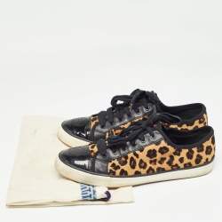 Tory Burch Brown/Black Animal Print Calf Hair and Leather Low Top Sneakers Size 40.5