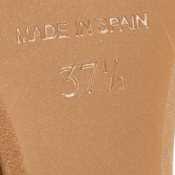 Pre Owned Tory Burch Brown/Pink Leather and Embroidered Fabric Jackie Espadrille Wedge Pumps Size 37.5