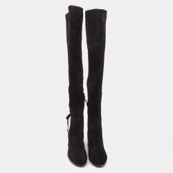 Pre Owned Tory Burch Black Suede Over The Knee Length Block Heel Boots Size 39