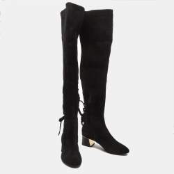 Pre Owned Tory Burch Black Suede Over The Knee Length Block Heel Boots Size 39