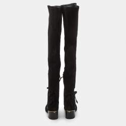 Pre Owned Tory Burch Black Suede Over The Knee Length Block Heel Boots Size 39